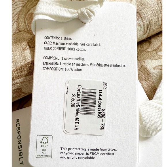 3 Pottery Barn Decorative Pillow Sham Euro Cora Beige Tan 26x26 Floral NWOT - Picture 3 of 8